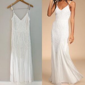 Lulus Just the Beginning White Beaded Sequin Mermaid Maxi Dress